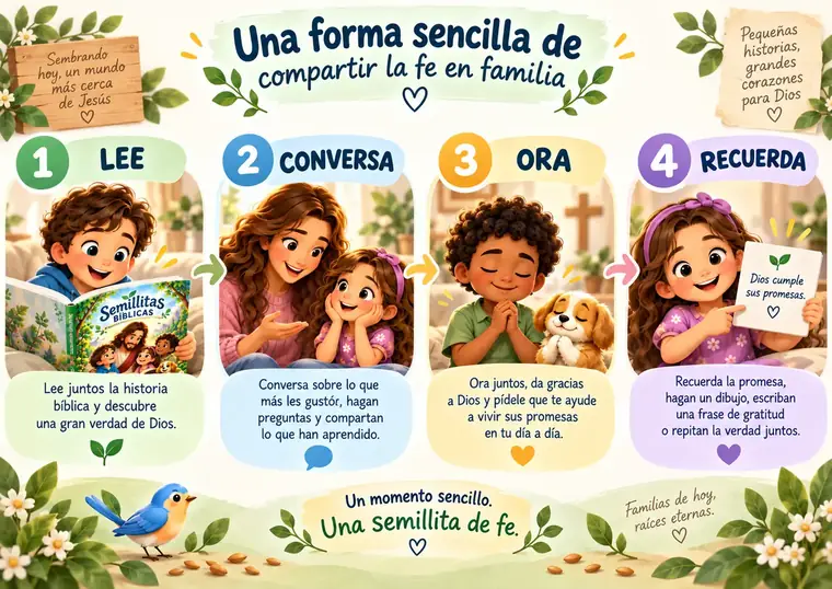 Infografía: Lee, Conversa, Ora y Recuerda — una forma sencilla de compartir la fe en familia