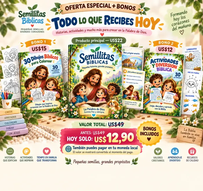 Oferta especial con bonos: Semillitas Bíblicas más Bono 1 y Bono 2